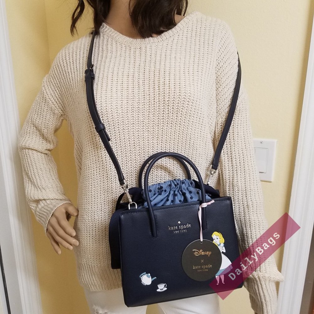 NWT KATE SPADE 100% AUTHENTIC ALICE SHOPPER DISNEY BLUE NAVY SMALL BAG - Picture 8 of 15